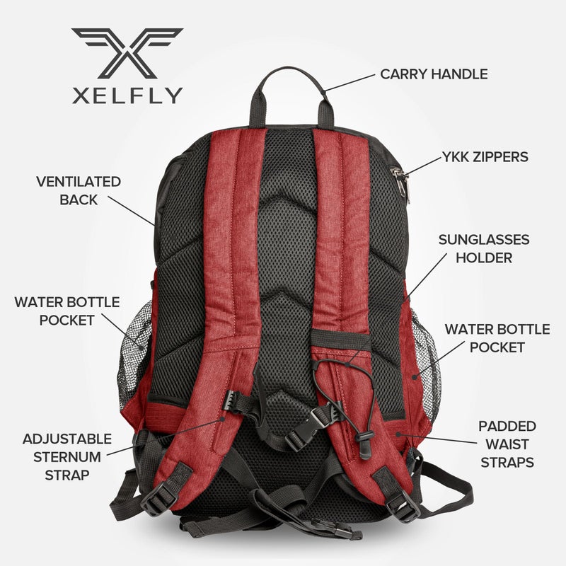 Xelfly Basketball Backpack with Ball Compartment â€“ Sports Equipment Bag for Soccer Ball, Volleyball, Gym, Outdoor, Travel, Team â€“ 2 Bottle Pockets, Includes Laundry or Shoe Bag â€“ 25L (Red) - Image 2